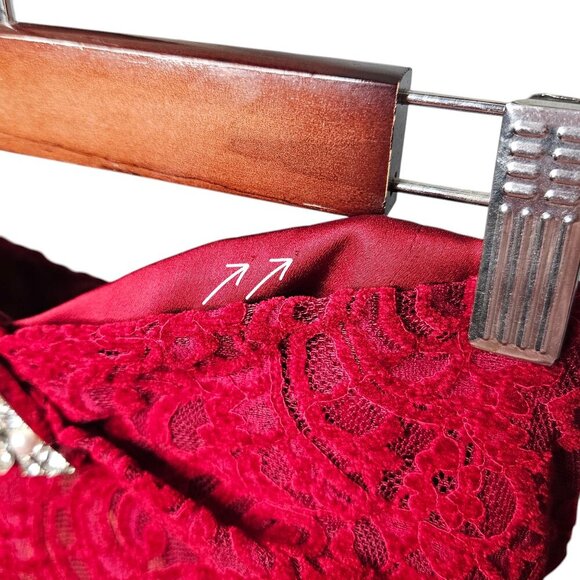 Nana Jacqueline Scarlett Red Velvet Strapless Maxi Dress M Gloves Crystal Broach - Picture 10 of 12